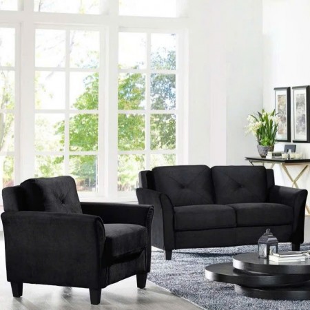 Life Black : Bộ 2 Ghế Sofa Đôi và Ghế Đơn - Vải Microfiber Đen